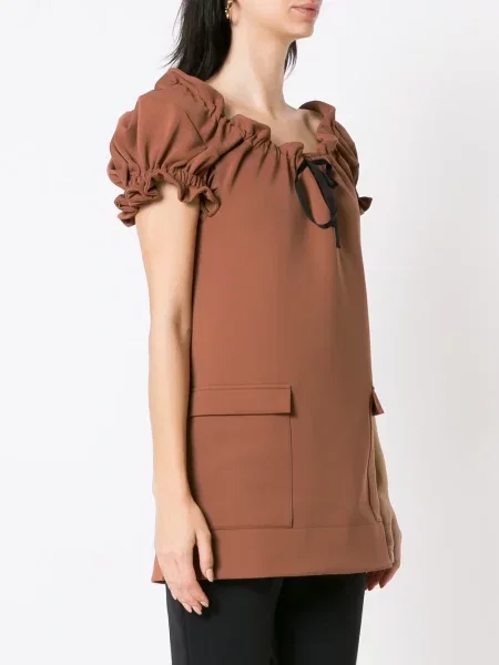Krótka bluzka Gloria Coelho z falbankami brązowa