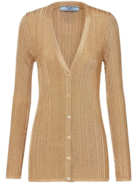 Cardigan Prada cu decolteu în V auriu