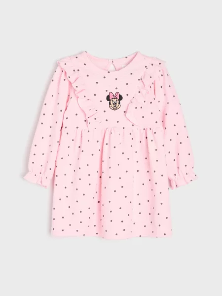 Sinsay Žebrované šaty s bavlnou a výšivkou Minnie Mouse pastelová růžová