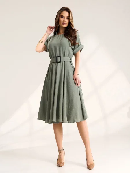 Сукня міді ISSA Plus оливковий комбінований верх
