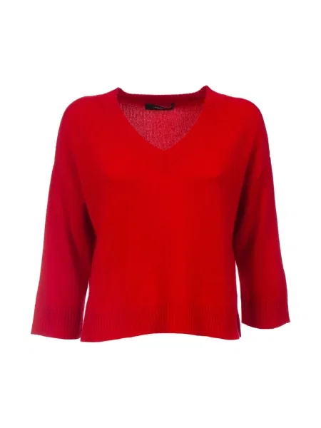 Krótki sweter Weekend Max Mara z dekoltem w serek czerwony
