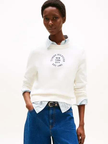TOMMY HILFIGER Megztinis nebalintos drobės / tamsiai mėlyna