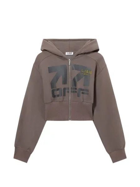 Подрязан суичър с качулка L/ab C/o Off-white с принт бяло