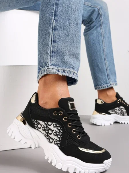 Sneakers cu Inserții pe Talpă Groasă Trenta negri