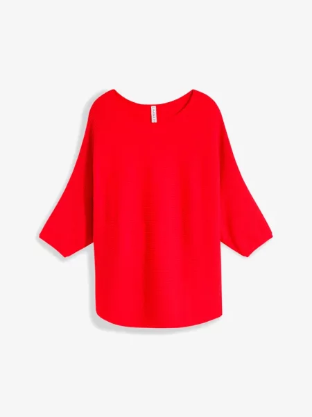 Sweter oversize w prążek z mieszanki czerwony