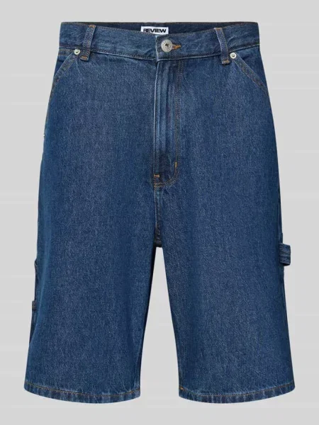 Szorty jeansowe o kroju baggy z wpuszczanymi Review niebieskie