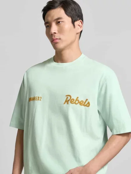T-shirt o kroju loose fit z wyhaftowanym logo Dsquared2 miętowa