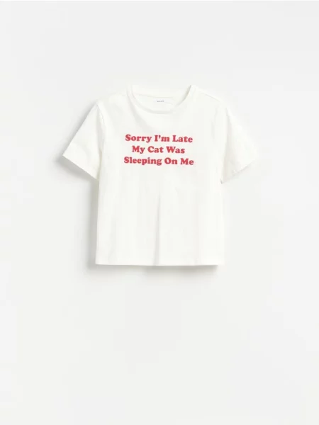 Reserved Tricou din cu imprimeu crem