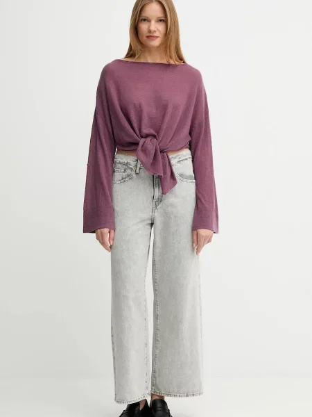 Светр з вовною United Colors of Benetton легкий фіолетовий