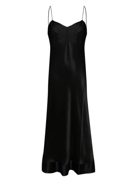 Rochie maxi Carine Gilson de mătase cu decolteu în V de costum negru