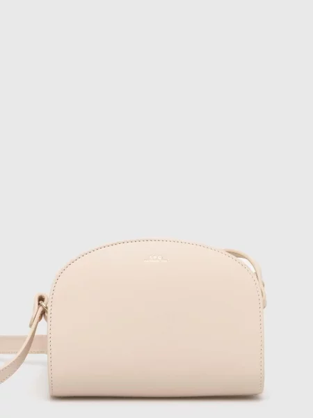 Кожена чанта A.P.C. sac demi-lune mini бежово