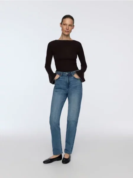 Reserved Tricou cu mânecă lungă cu conținut ridicat de modal maro-închis maro