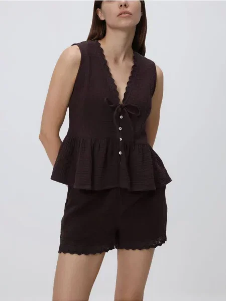 Reserved Muślinowe szorty ciemnobrązowy