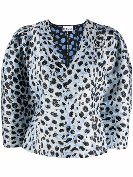 Top Ganni cu imagine cu model leopard albastru