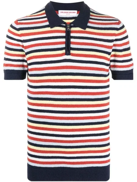 Tricou polo Orlebar Brown cu dungi tricotate cu imagine albastru