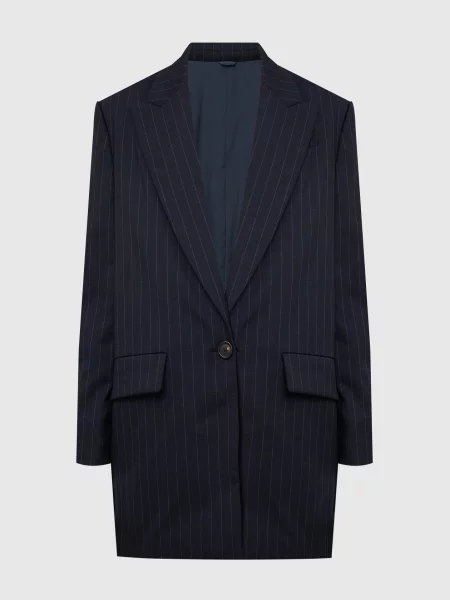 Жакет з вовни в смужку Brunello Cucinelli синій