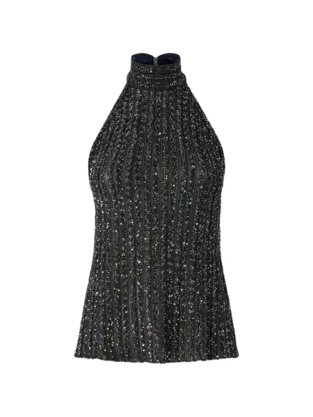Top Missoni cu paiete cu gât halter albastru