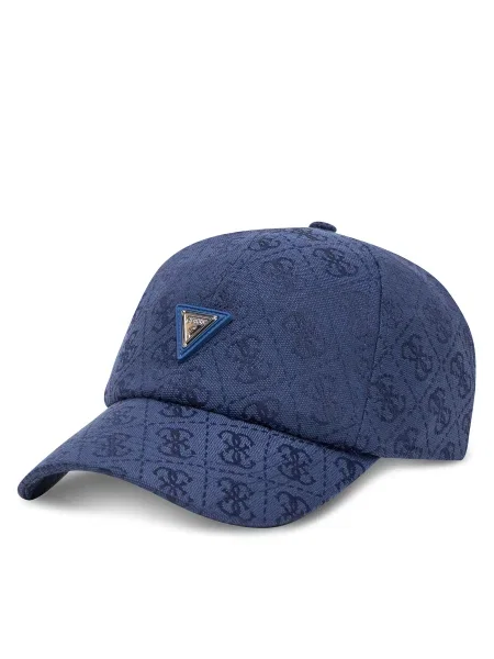 Шапка с козирка Guess дамска с десен тъмносиньо