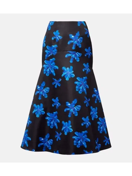 Fustă midi Emilia Wickstead cu model floral până la genunchi negru