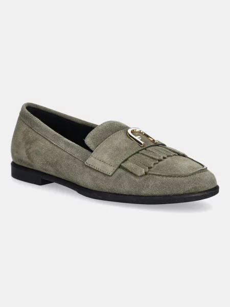 Велурени мокасини Furla Chic Loafer с равна подметка зелено