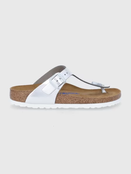 Bőr merevítő nélküli papucs Birkenstock ezüstszínű