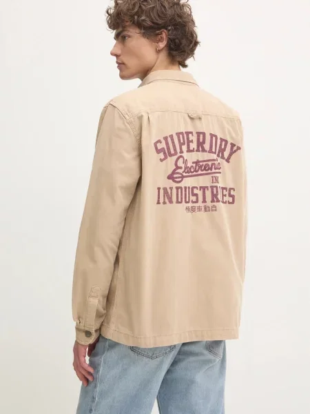 Košile Superdry regular s klasickým límcem béžová