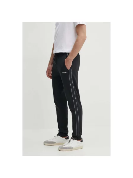 Lniane joggery Michael Kors z logo czarne