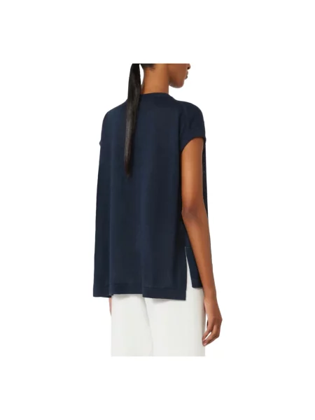 Lniany sweter Max Mara z krótkim rękawem niebieski