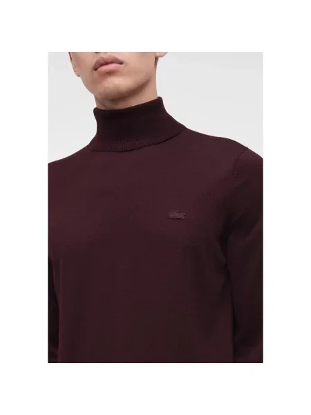 Sweter z golfem Lacoste wełniany do golfa czerwony