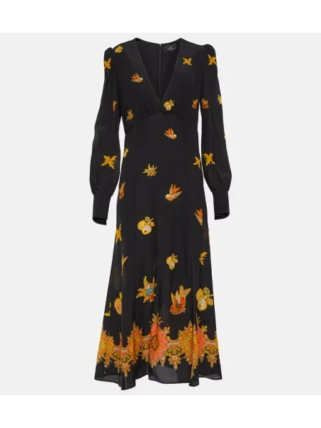Rochie midi Etro de mătase cu imagine până la genunchi negru