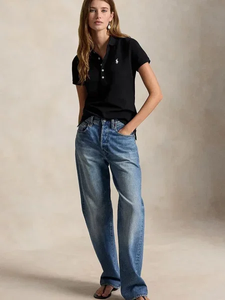 Polo Ralph Lauren тениска с яка дамска черно