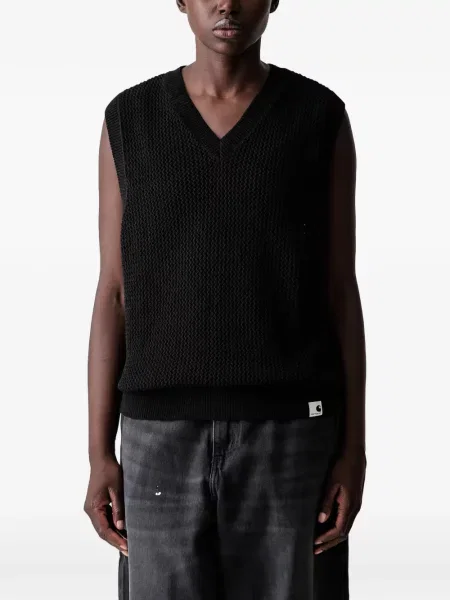 Vestă Carhartt Wip tricotate cu decolteu în V negru