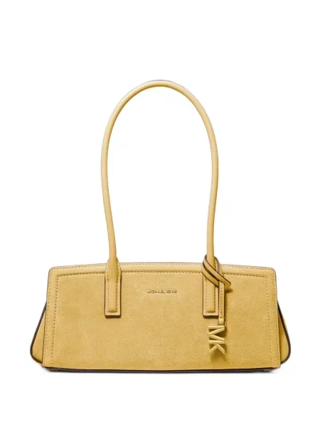 Geantă shopper Michael Kors din piele de căprioară cu autograf galben