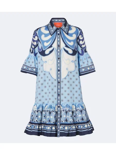 Rochie tip cămașă La Doublej cu imagine din poplin albastru