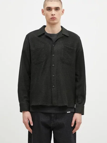 Košile s příměsí vlny Universal Works regular s klasickým límcem zelená