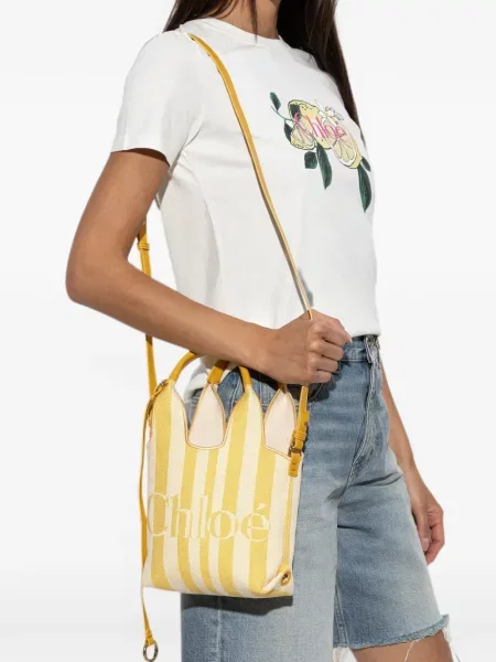Geantă shopper Chloé cu dungi galben