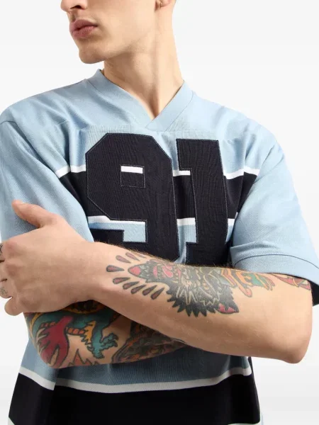 Tricou Armani Exchange cu dungi cu decolteu în V albastru
