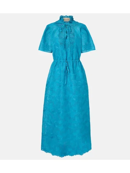 Maksi sukienka maxi Valentino koronkowa garniturowa niebieska