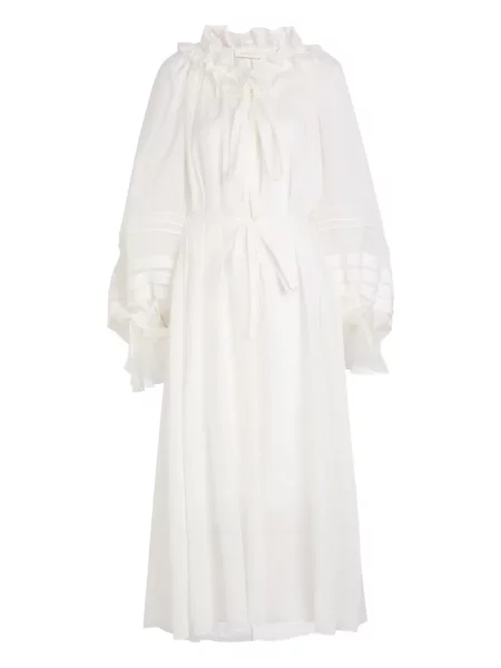 Rochie midi Zimmermann cu volane până la genunchi de costum alb