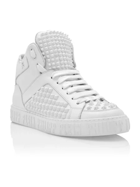 Sneakersy Philipp Plein skórzane z ćwiekami białe