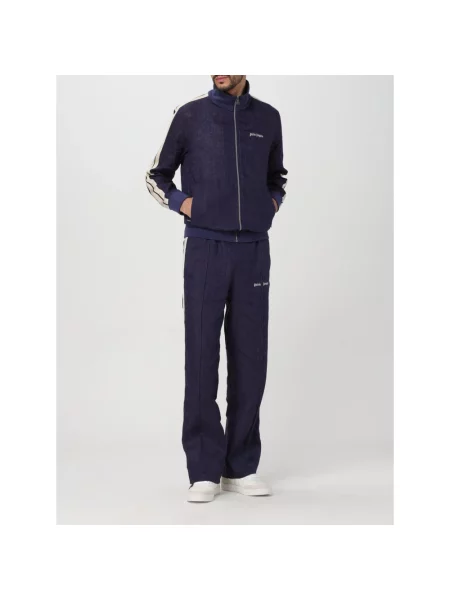 Lniany sweter Palm Angels do biegania z logo niebieski