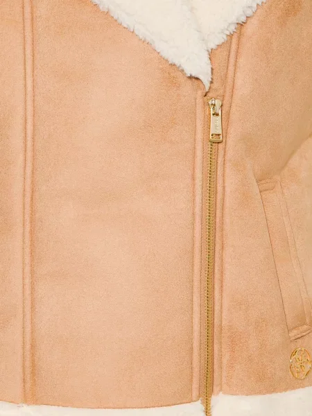 Guess Kamizelka O Wyglądzie Skóry Z Sztucznym Futrem beige beżowa