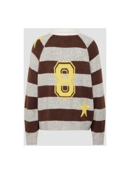 Sweter Lecomte wełniany w paski z paskiem