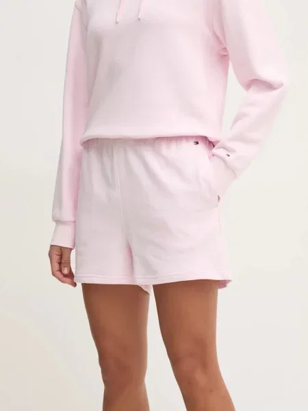 Kratke hlače Tommy Hilfiger za žene bez uzorka visoki struk ružičasta