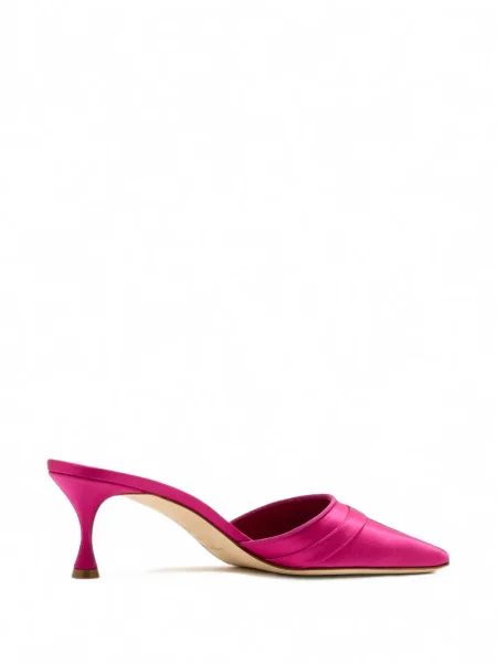 Papuci tip mules Manolo Blahnik din satin roz