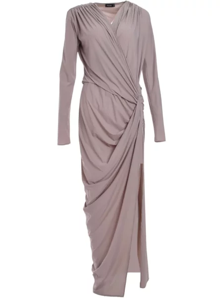 Rochie maxi Atlein cu decolteu în V drapată de costum violet