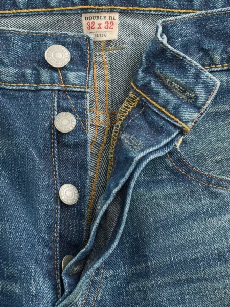 Дънки straight leg Ralph Lauren Rrl с протрити краища синьо