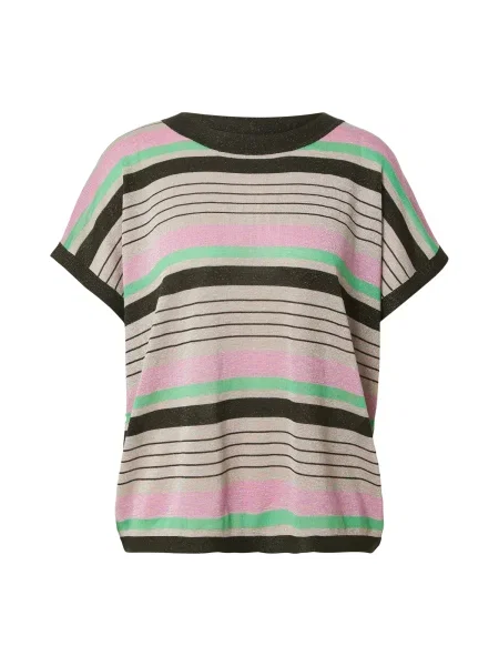 NÜMPH Pulover Laura Darlene taupe siva / zelena / ružičasto crvena crna