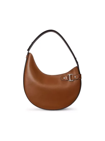 Torebka z naturalnej skóry bydlęcej z aplikacją z logo Lauren Ralph Lauren brązowa