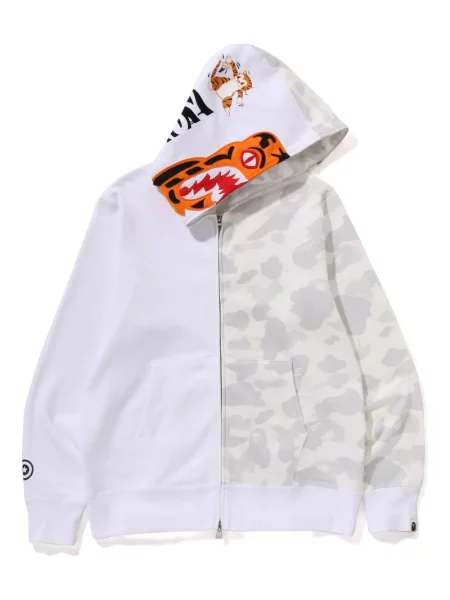 Hanorac cu glugă A Bathing Ape® cu dungi de tigru alb